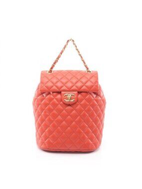 Chanel Rucksack Sac Backpack Quilted Orange Leather Chain